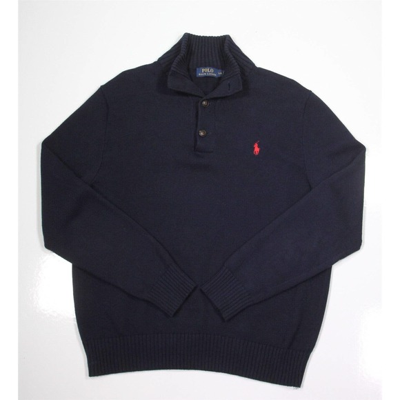 Polo Ralph Lauren Other - Polo Ralph Lauren Navy Blue Knit Cotton High Collar Pony Sweater Men's~ Large